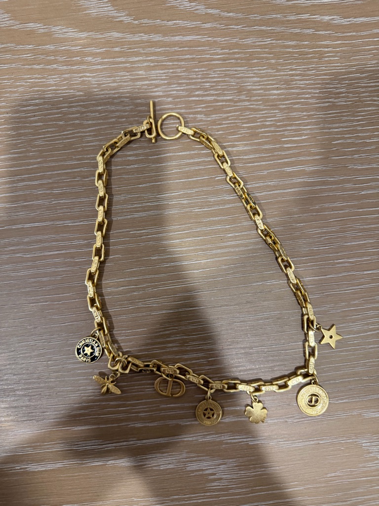 Dior Gold-Tone Charm Link Necklace With Mixed Pendants